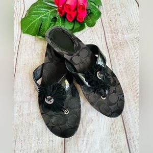 Coach Women’s Suki Black Logo Fringe Thong Sandals Size 7.5B